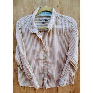 Tommy Bahama 100% Linen Striped Button Down Shirt Old Money Resort Coastal SZ L